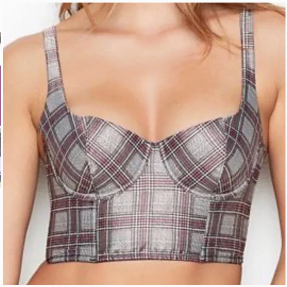 EUC: Victoria's Secret Pink & Black Plaid Longline Corset Bra (34D)